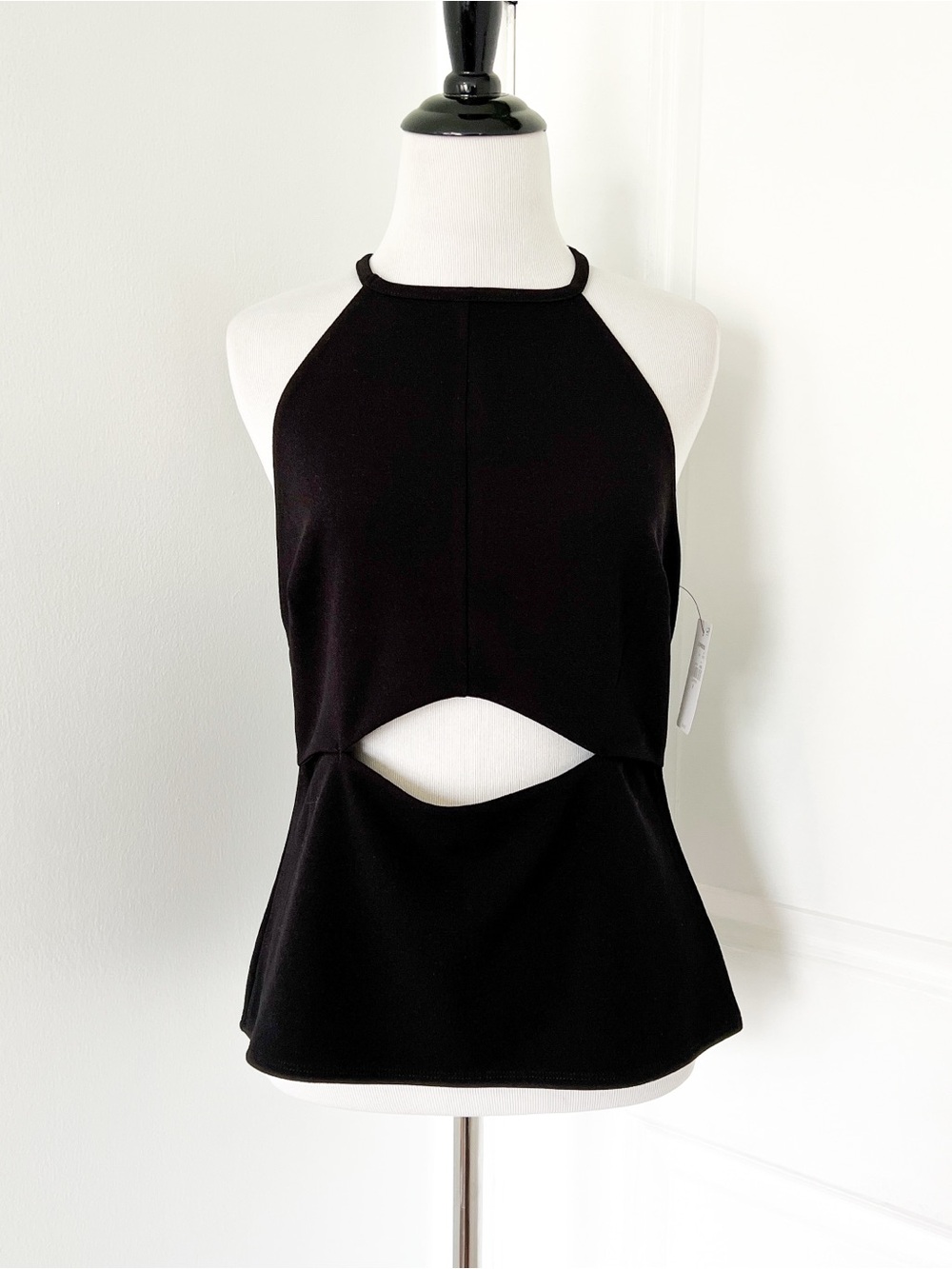Express Black Halter Peplum Top with Front Cutout - Medium